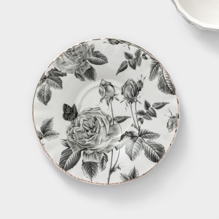Service Porcelain Tea Black Rose, 12 items: 6 mugs 220 ml, 6 saucer d = 15 cm, white color-5