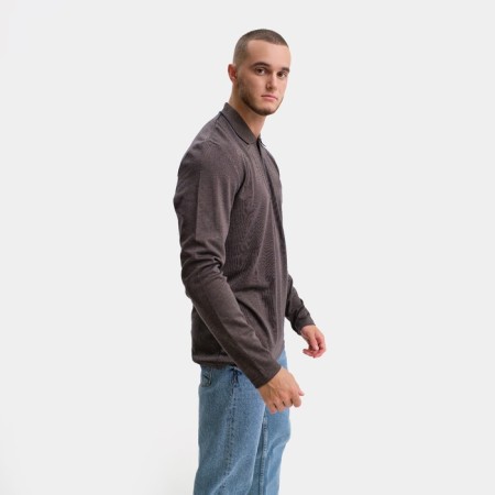 Polo male with long sleeve, brown color, size 46 (m)-1