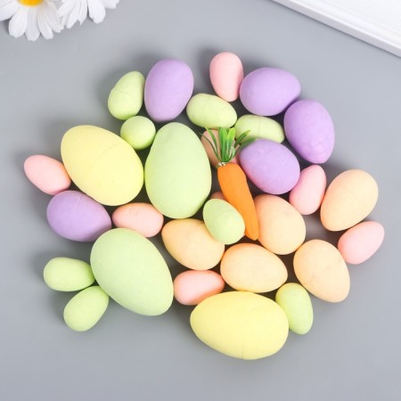 Easter decor "Multi -colored testicles with carrots" set of 31 pcs 4x6, 3x4, 2x3 cm