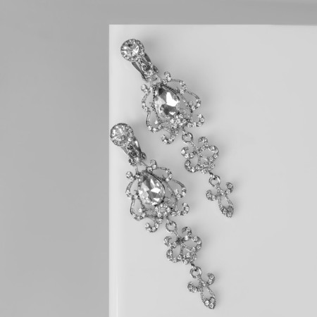 Clips "Openwork in Rhilizes" drop, white color in silver-1