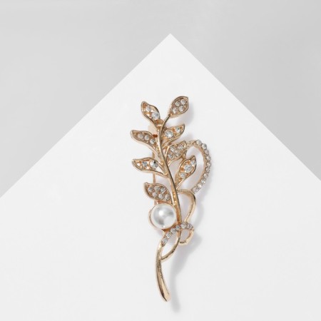 Brooch "Branch" with a pearl, the color is white in gold