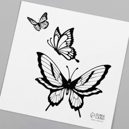 Black "butterfly" tattoo on the body 6x6 cm-5