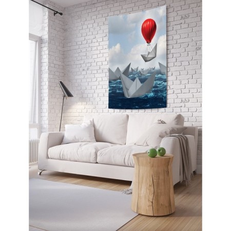 Decorative panel with photo printing "Paper boats and balloons", vertical, size 100x150 cm
