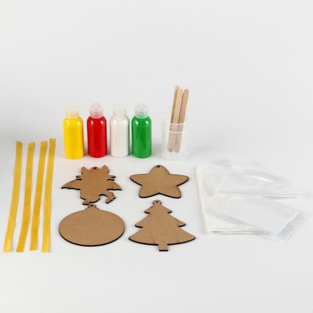 Set for creativity. Drawing acrylic on Christmas pendants.-2