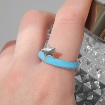 Ring "Star", blue color in silver, dimensionless-1