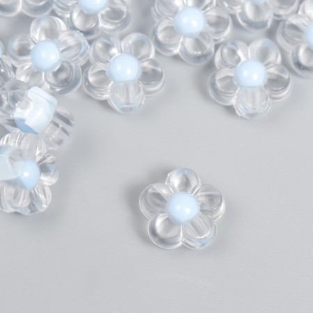 Plastic beads "Flower with blue mean" gloss 20 g 0.6x1.2x1.2 cm-1