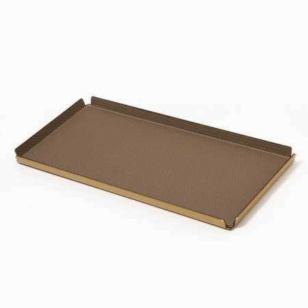 Metal tray, eco -leather rectangular 37.5 x 18.5 cm, brown color
