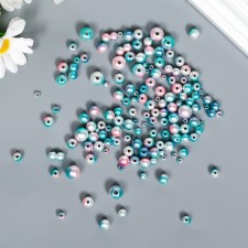 Бусины для творчества пластик "Круглые. Градиент. Русалка зелёно-голубая" d=3-8мм, н-р 10гр   745957