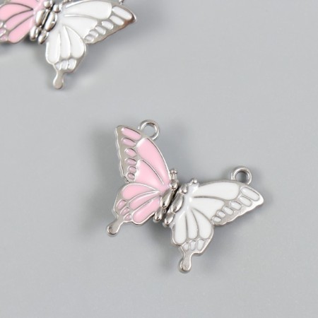 Magnetic metal lock "Butterfly" white and pink 2.3x3x0.5 cm