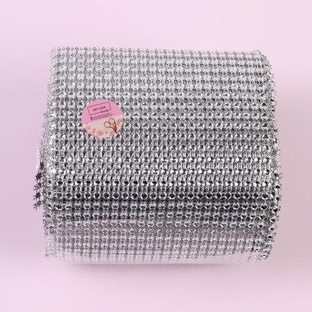 Ribbon with imitation of rhinestones, 12 cm, 9 ± 1 m, silver color-3
