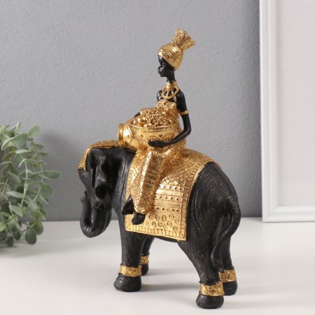 Souvenir Polystone "African Rudo with gifts on the elephant" 9.5x23x27.5 cm-1