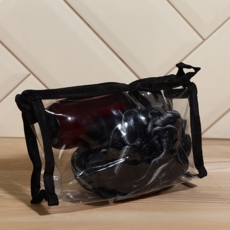 Set of bath, in a cosmetic bag, 2 items (washcloth, bottle 150 ml), black color-4