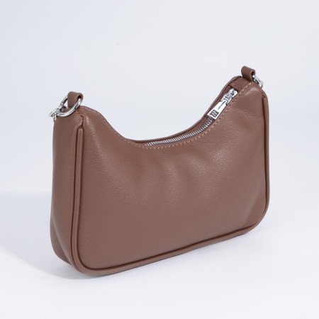Baget bag with zipper, long belt, brown color-2