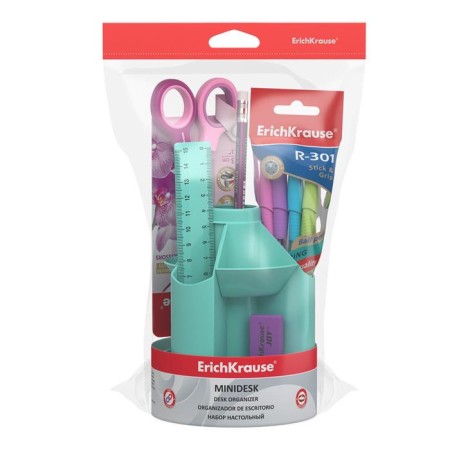 A desk of a desktop on a rotating stand of 5 items, Erichkrause Mini Desk, Pastel Mint, plastic, mint-2