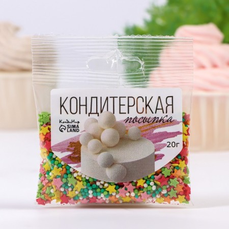 Sprinking confectionery with a soft center, assorted: red, green, white, yellow, pink, 20 g-1