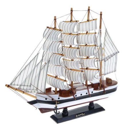 The ship souvenir medium “three -masted”, white side with a black strip, white sails, mix, 41 x 37 x 8 cm-2