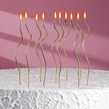 Candles for cake twisted "serpentine", 10 pcs, cocktail, golden, 15 cm