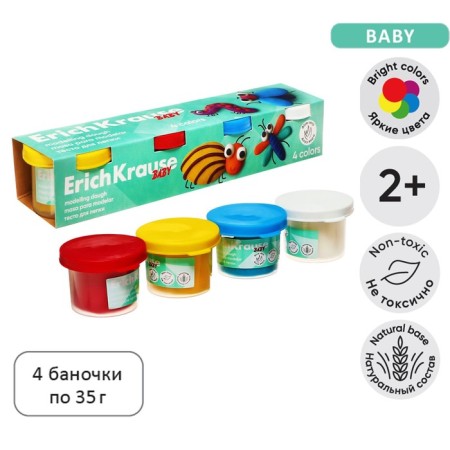 Modeling dough 4 colors, 140g, erichkrause "Baby", with aloe vera, natural components