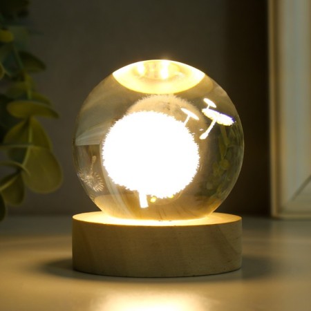 Souvenir glass backlight "Dandelion" d = 6 cm stand wood, usb 6.5x6.5x7.5 cm