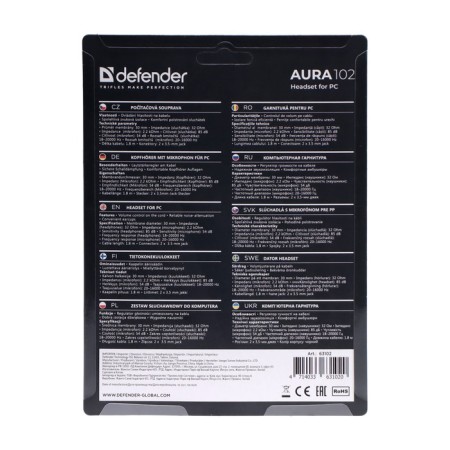 Headphones Defender Aura 102, computer, microphone, 85 dB, 32 Ohm, 3.5 mm, 1.8 m, black-8