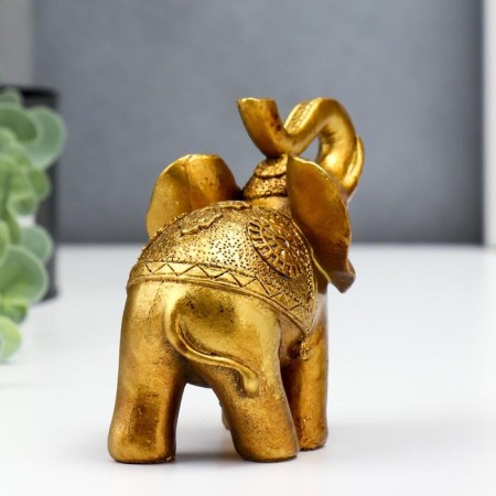 Souvenir Polystone "Elephant in the Golden Popone with Patterns" Lacu 10x5x12 cm-3