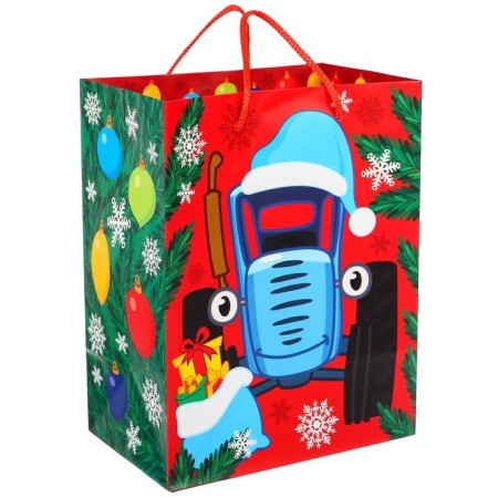 New Year. Gift package, 18x23x11.5 cm, packaging, blue tractor-1