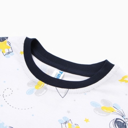 Pajamas for a boy (longshit/pants), white color/astronauts, height 110 cm-1