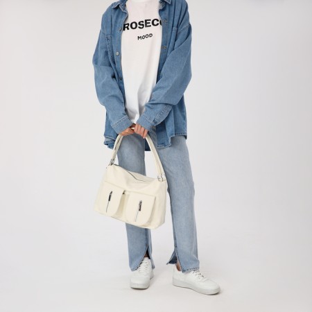 Luggage bag with a zipper, 3 outer pockets, white color-9