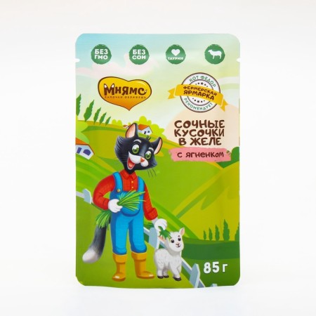 Wet food "Mnyams" "Farmer Fair" for cats, lambs in jelly, 85 g