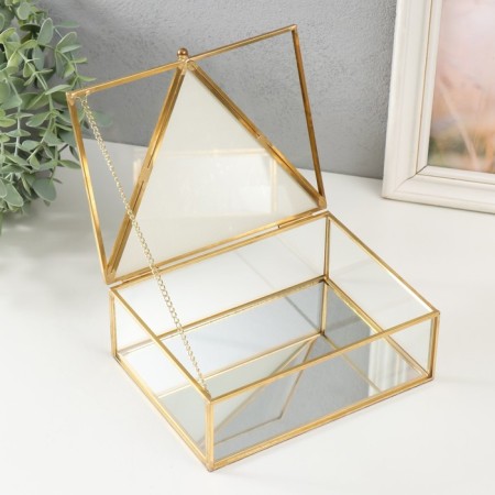 Casket glass, leatherette with a metal frame "Triangle" white 18.8x14.7x6.6 cm-2