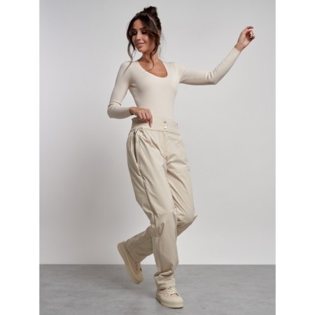 Warmed female trousers, size 48, beige color-2