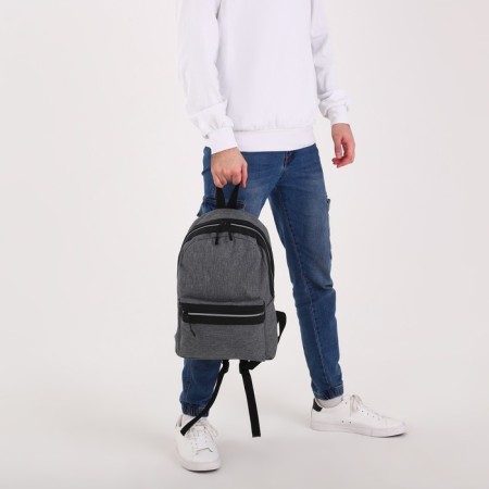 A backpack with a zipper, "saxi", outer pocket, gray color-8