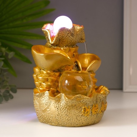 The desktop fountain from the network, the backlight "Gold leaves and ingots" gold 21x15x12 cm-1