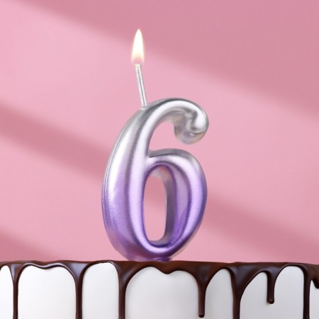 Candle for the Oval cake, number "6", 5.5 cm, silver-sir