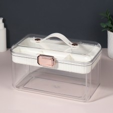 Organizer for storage, with a handle, 2 sections, 27 × 17 × 13.5 cm, white/transparent color