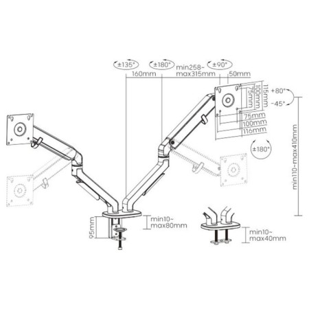 Crasstein for Monitors Ultramounts UM735SIL Gray/Silver 17 "-27" Max.7kg mount to 107755-5