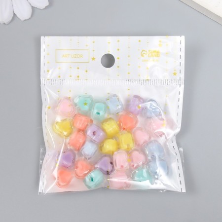 Plastic beads "heart with colored middle" gloss mix 20 g 1.2x1.2x0.8 cm-3