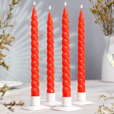 A set of candles of twisted, 4 pcs, 2.2x25 cm, lacquered red