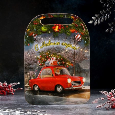 Board cutting shade "Santa Claus on the machine 2024", 21.2 × 19.5 × 0.6 cm