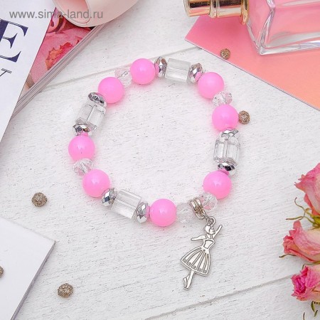 Bracelet Assorted "Bead" ballerina, pink color in silver, d = 6 cm-1