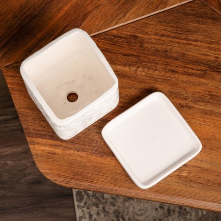 Flower pot "Square", white, ceramics, 1.5 l, 1 variety, Iran-3