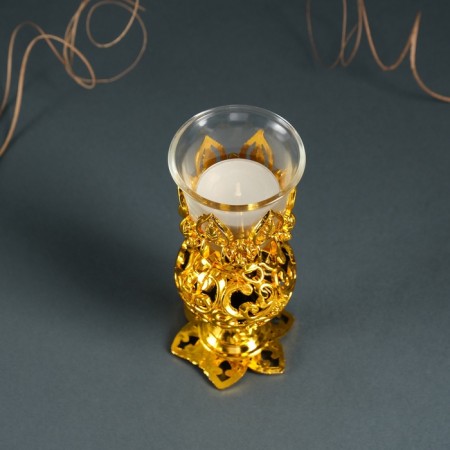 Climber Plastic, glass for 1 candle "openwork ball" glass on the leg gold 15x6x6 cm-4