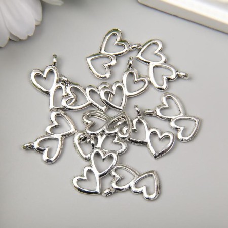 Decor Metal for creativity "Double Heart" silver 2x1.5 cm-1