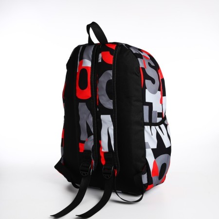 School backpack from textiles on lightning, 3 pockets, red color-3