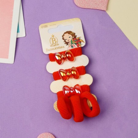 Hair gum "Tenderness" (set of 6 pcs) bow, red