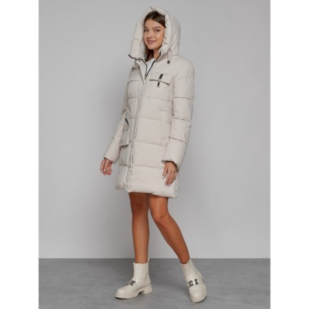 Coat insulated winter female, size 52, beige color-4