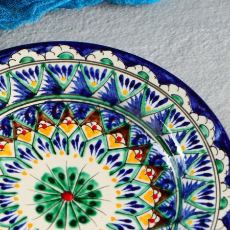 Plate of the Rishtan ceramics "Flowers", blue, flat, 17 cm, mix-2