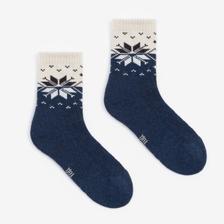 Women's socks made of Mongolian wool with a snowflake, blue color, size 23 (34-36)-1