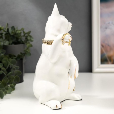 Souvenir ceramics "White cat with a belt" with gold, rhinestones 22.5 cm-2