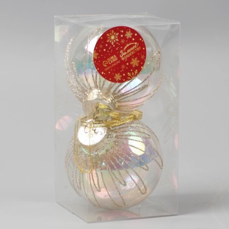 Set of balls plastic D-8 cm, 2 pcs "fireworks" gold-1